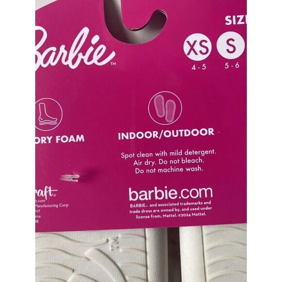Barbie HEARTS Fluffy Slippers Pink Soft Indoor/Outdoor Women’s Sz S 5-6 NEW - Picture 12 of 13